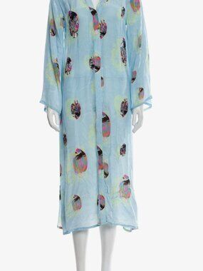 Verandah Swim Cover-Up Kimono women’s Medium Blue Beaded Coastal Beachy